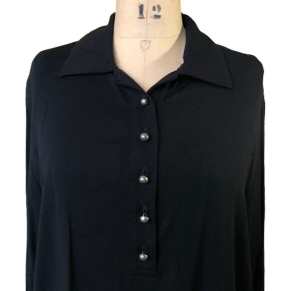 Marina Rinaldi black long long button collar T shirt style top tunic - Picture 5 of 13